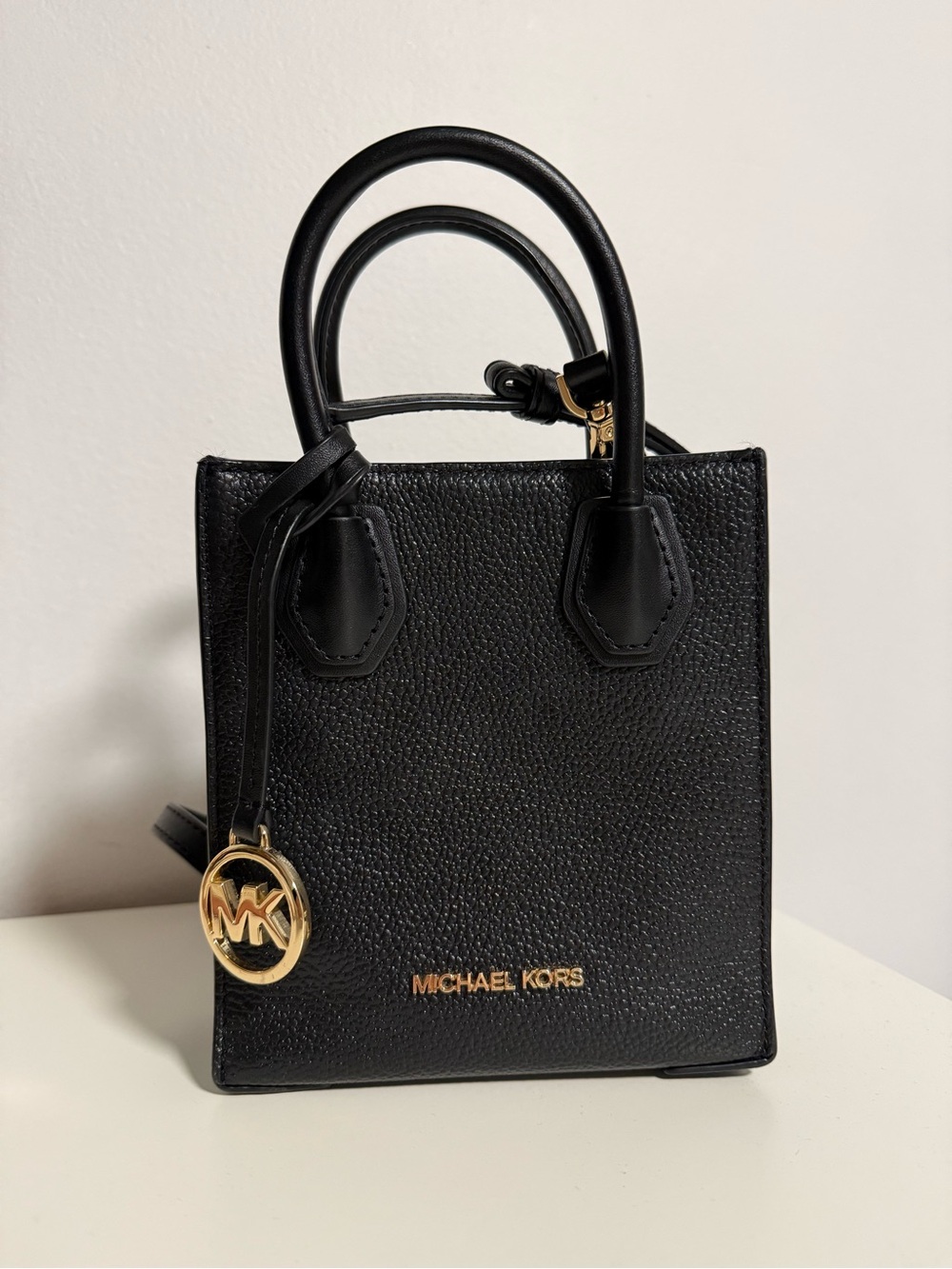 Michael Kors Black Pebbled Leather Mini Bag with Gold Accents